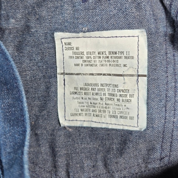 Vtg US Navy Denim Bell Bottom Pants 38XL Type II Sailor Trousers 38x40 Deadstock - Picture 9 of 14